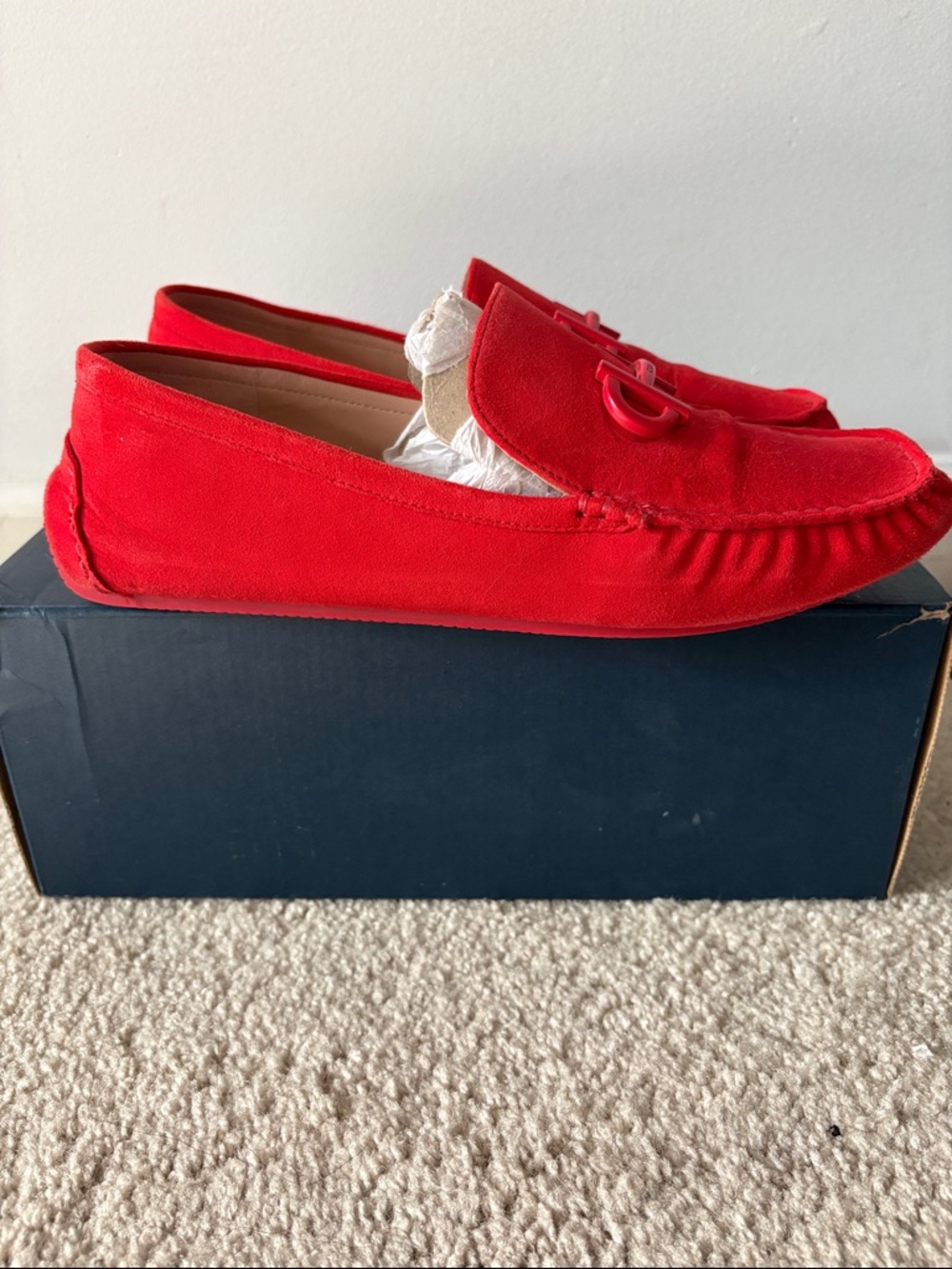 Cole Haan Red Suede Slip-On Loafers - Picture 5 of 11
